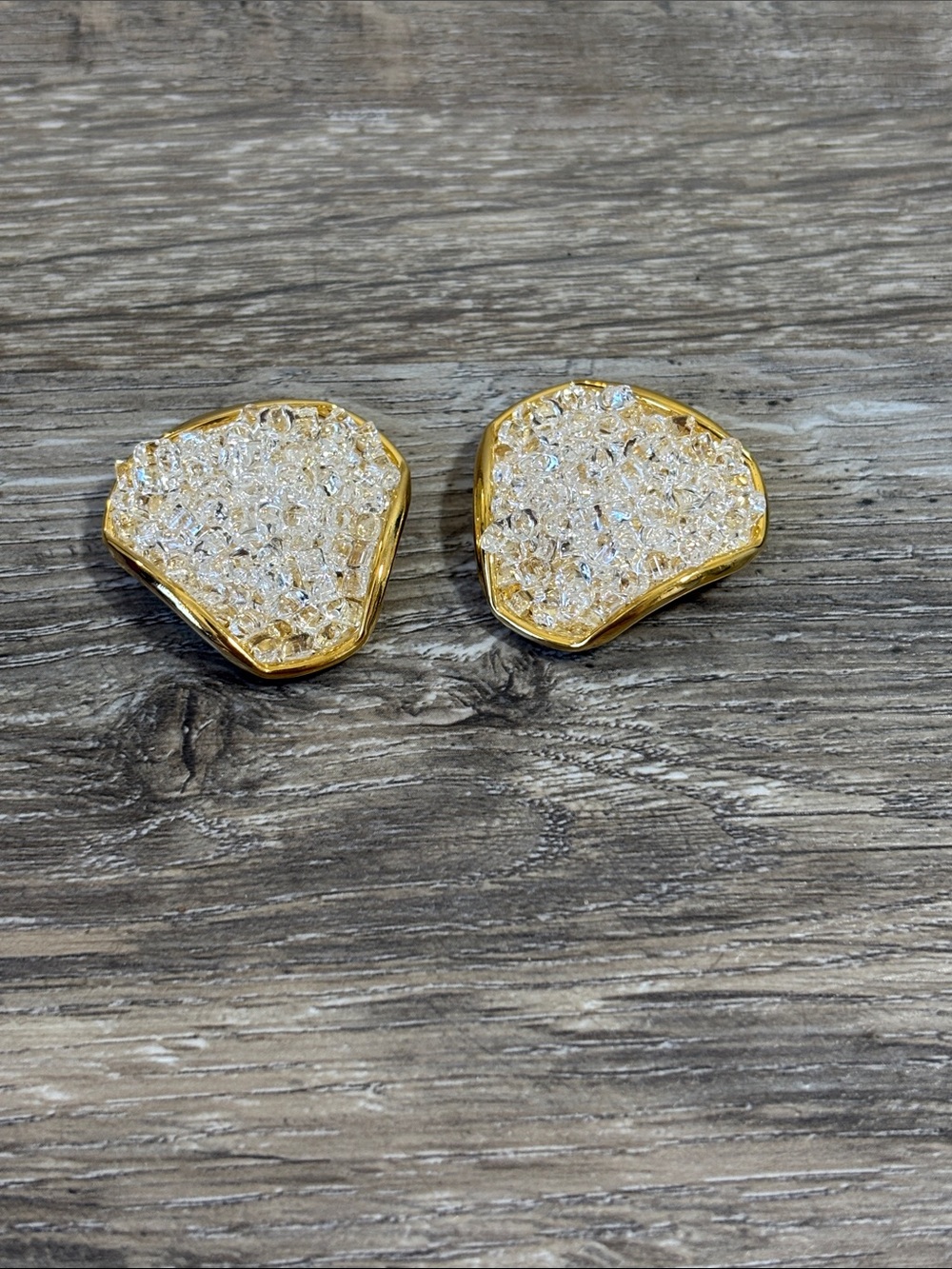 Gold Crystal Cluster Clip On Earrings - Women Jewelry